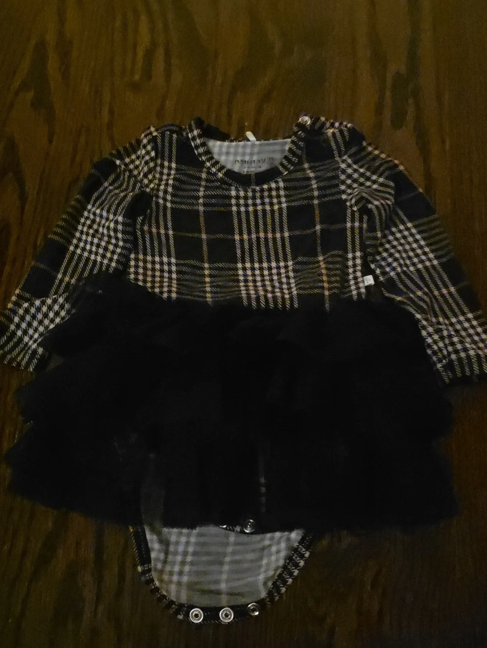 Posh Peanut Black Plaid Tulle One-Piece Bodysuit